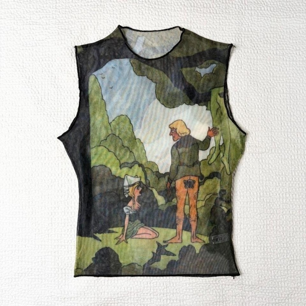 Fateen graphic mesh sleeveless top